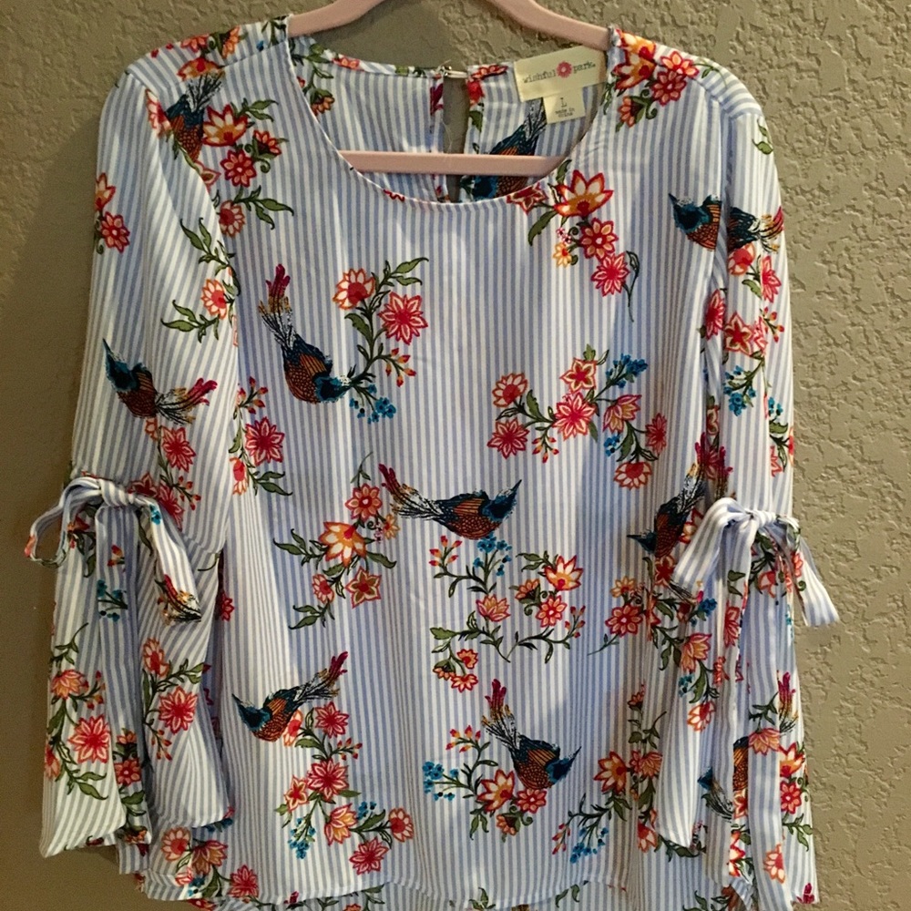 Stripes and Bird Print Blouse NWT